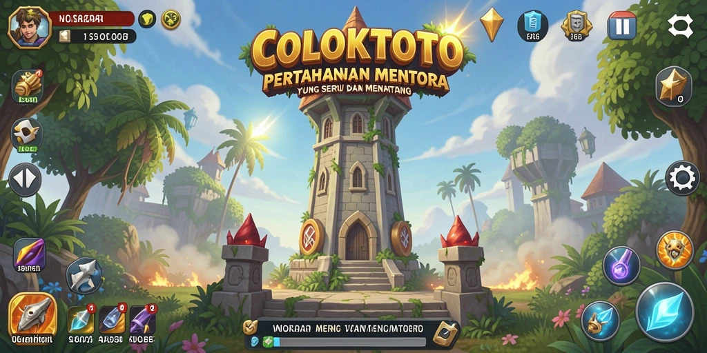 Gameplay COLOKTOTO dengan strategi pertahanan menara yang intens.