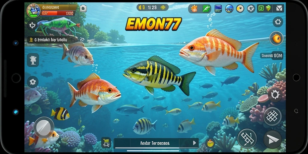 Tangkapan ikan menarik dalam gameplay EMON77.