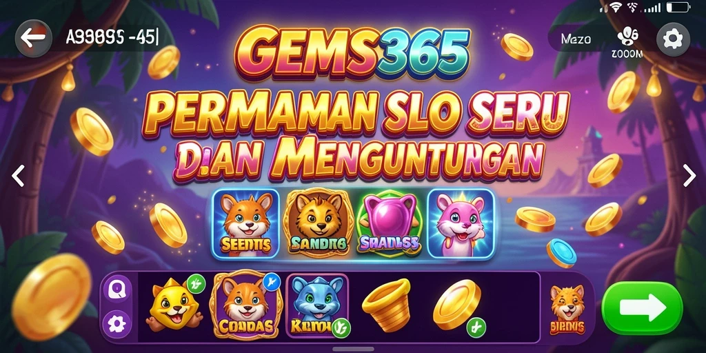 Screenshot gameplay GEMS365 menampilkan mesin Slot yang menarik dan fitur bonus.