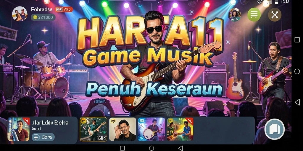 Tampilan gameplay HARTA11 yang menampilkan pengguna asyik bermain musik.