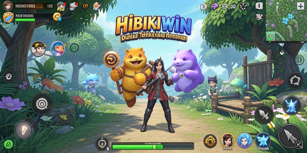 Tampilan gameplay HIBIKIWIN yang menampilkan kebebasan eksplorasi dunia terbuka.