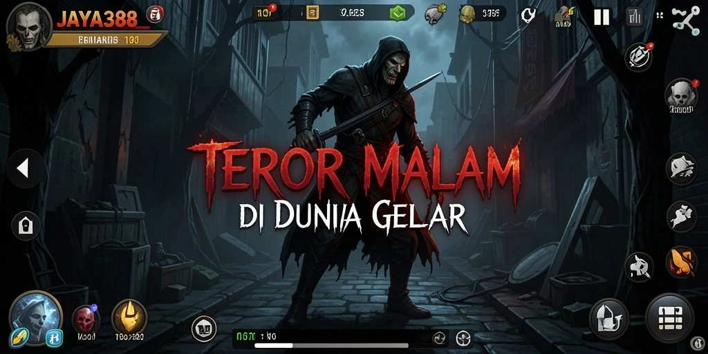 Tampilan gameplay mencekam dari JAYA388 dengan suasana horor yang intens.