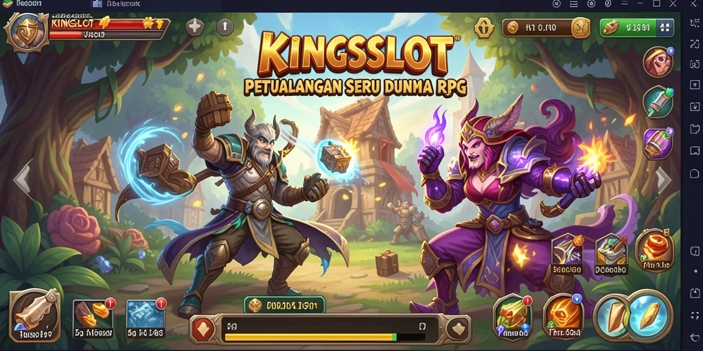 Screenshot KINGSLOT menampilkan pertarungan epik dalam dunia RPG.