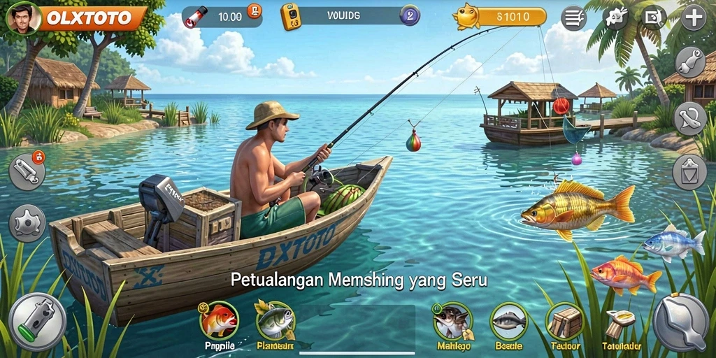 Tampilan gameplay OLXTOTO dengan berbagai lokasi memancing yang menakjubkan.