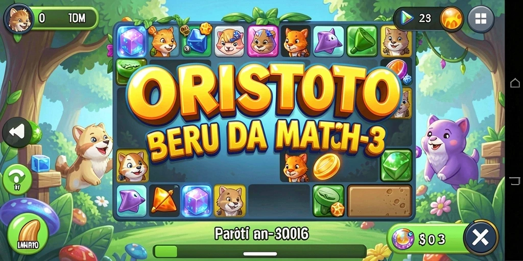 Screenshots dari gameplay ORISTOTO yang penuh warna dan seru.