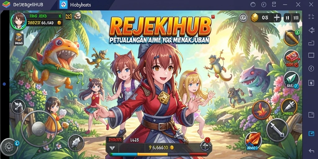Tampilan gameplay menakjubkan dalam REJEKIHUB dengan karakter anime favorit.