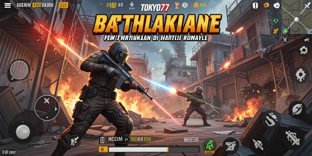 Tampilan gameplay mendebarkan dari TOKYO77 dalam pertempuran Battle Royale.