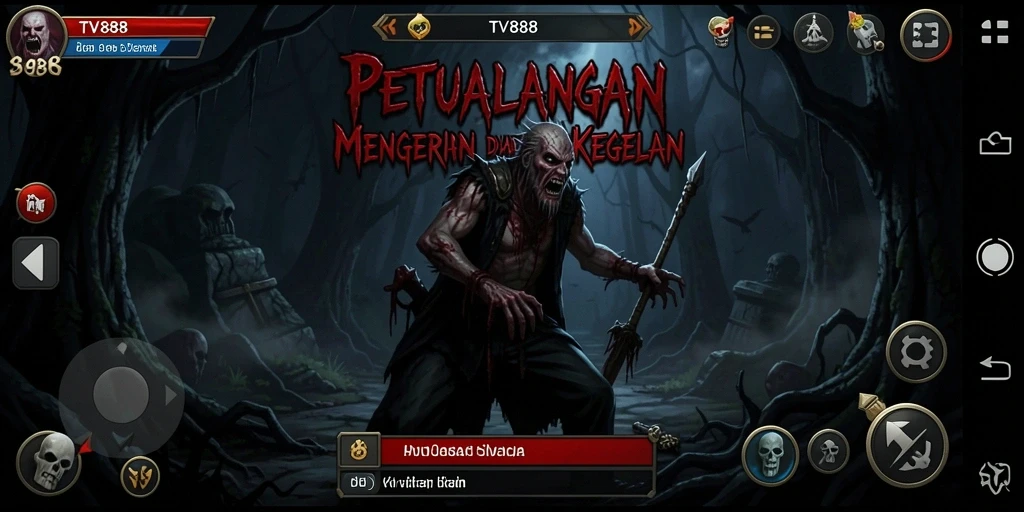 Tampilan gameplay <strong>TV888</strong> yang menegangkan dengan suasana kegelapan yang mencekam.